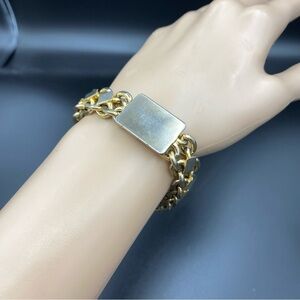 gold chain link bracelet heavy chunky bracelet with name plate vintage